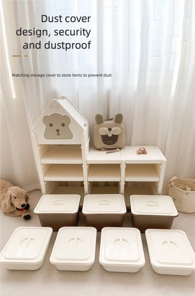 Khaki Cartoon Bear 3-Tier Toy Organizer with Large Capacity - Adorable Kids Storage Cabinet for Playroom, Bedroom & Daycare | Multi-Purpose Toy Storage Solution