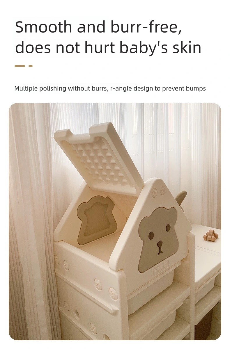 Khaki Cartoon Bear 3-Tier Toy Organizer with Large Capacity - Adorable Kids Storage Cabinet for Playroom, Bedroom & Daycare | Multi-Purpose Toy Storage Solution