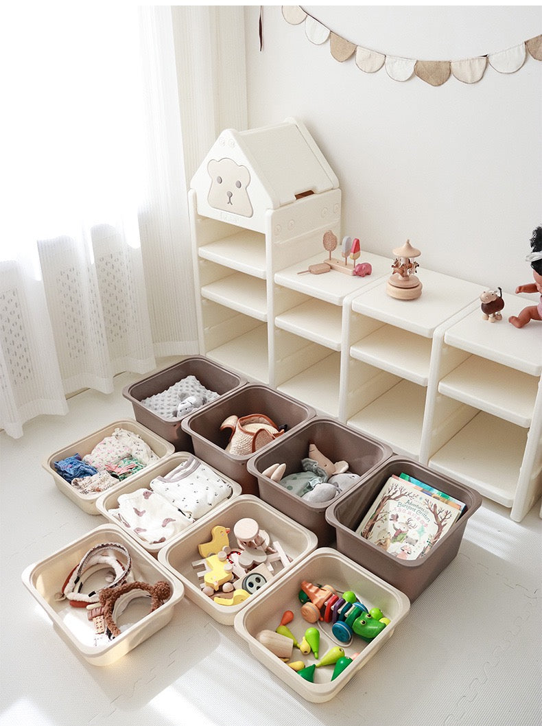 Khaki Cartoon Bear 3-Tier Toy Organizer with Large Capacity - Adorable Kids Storage Cabinet for Playroom, Bedroom & Daycare | Multi-Purpose Toy Storage Solution