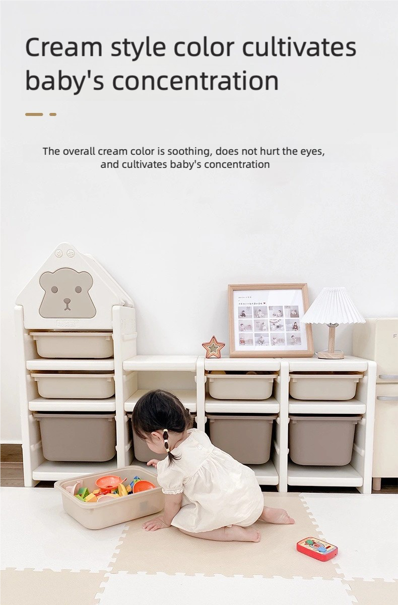 Khaki Cartoon Bear 3-Tier Toy Organizer with Large Capacity - Adorable Kids Storage Cabinet for Playroom, Bedroom & Daycare | Multi-Purpose Toy Storage Solution